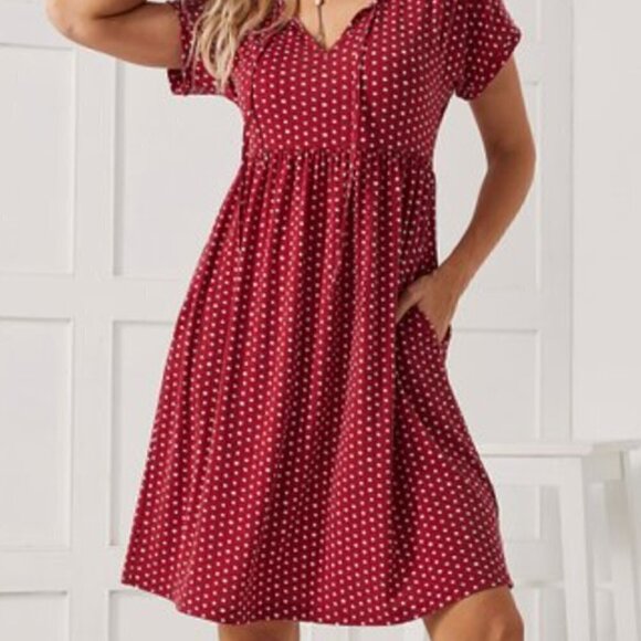 NEW Suzanne Betro Polka Dot Ruffle Trim Midi Length Baby Doll Dress Size 2X - Picture 1 of 9